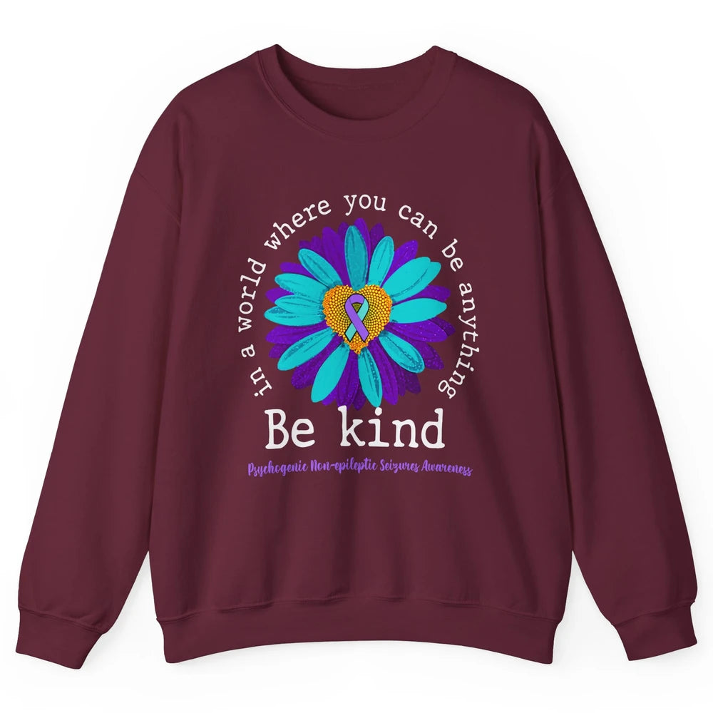 PNES Awareness Purple Teal Ribbon Sunflower Be Kind Unisex Crewneck Sweatshirt