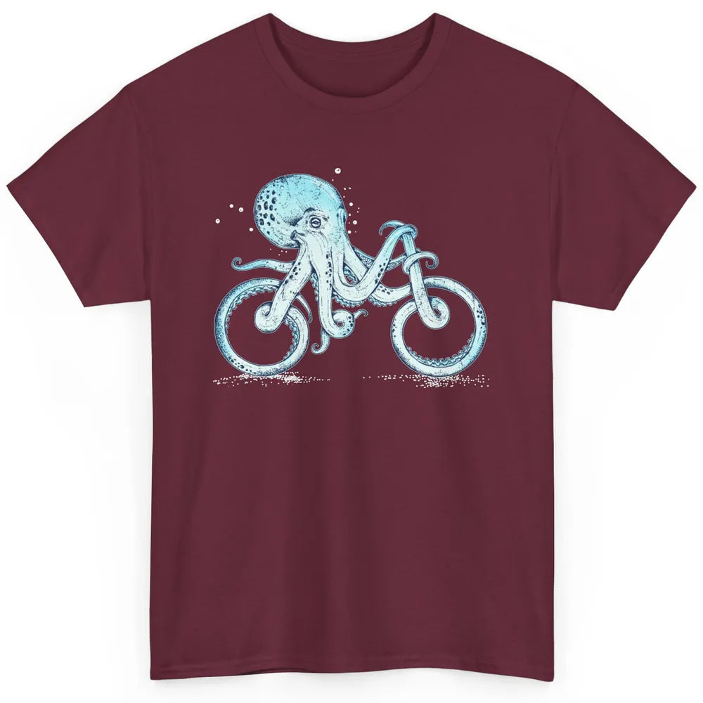 Funny Octopus Riding Bicycle Retro Marine Sea Creature Bike Classic Unisex T-Shirt