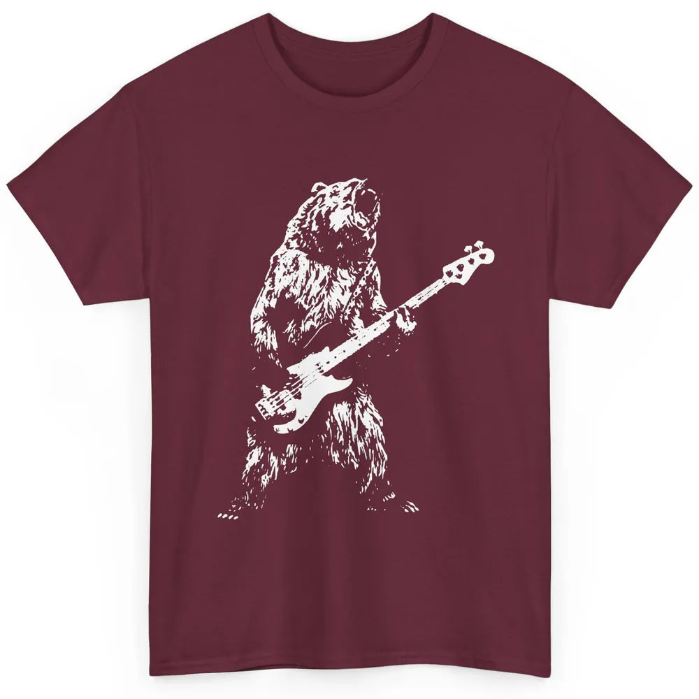 Retro Bear Playing Bass Guitar Bear Guitarist Music Lovers Classic Unisex T-Shirt