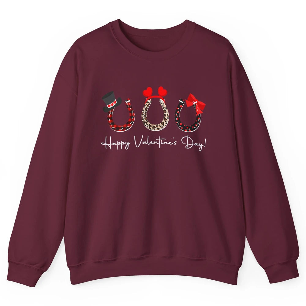Leopard Red Plaid Heart Love Horseshoes Horse Lover Happy Valentine's Day Unisex Crewneck Sweatshirt