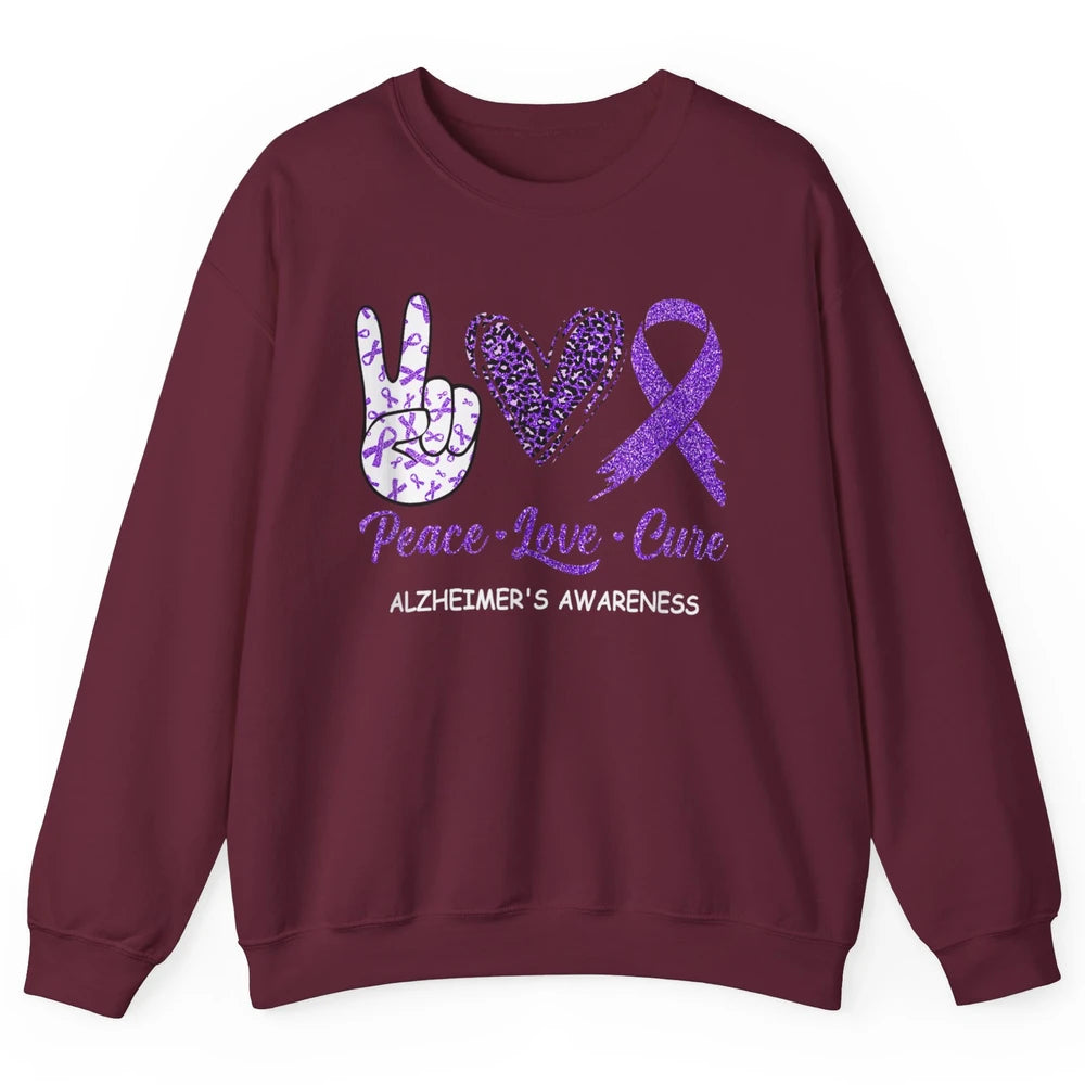 Peace Love Cure Purple Ribbon Alzheimer Disease Awareness Unisex Crewneck Sweatshirt