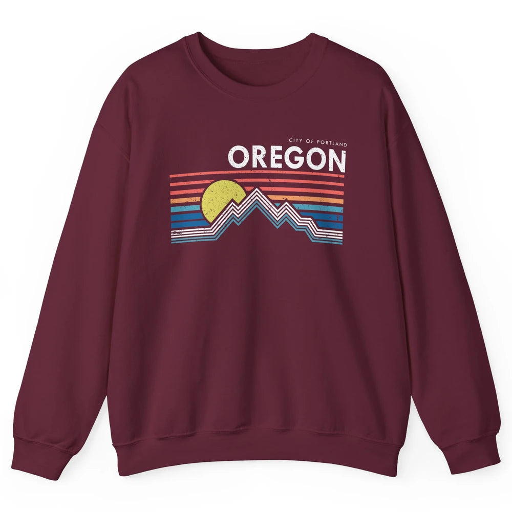 Vintage Retro Sunrise Mountain Oregon City Of Portland Unisex Crewneck Sweatshirt