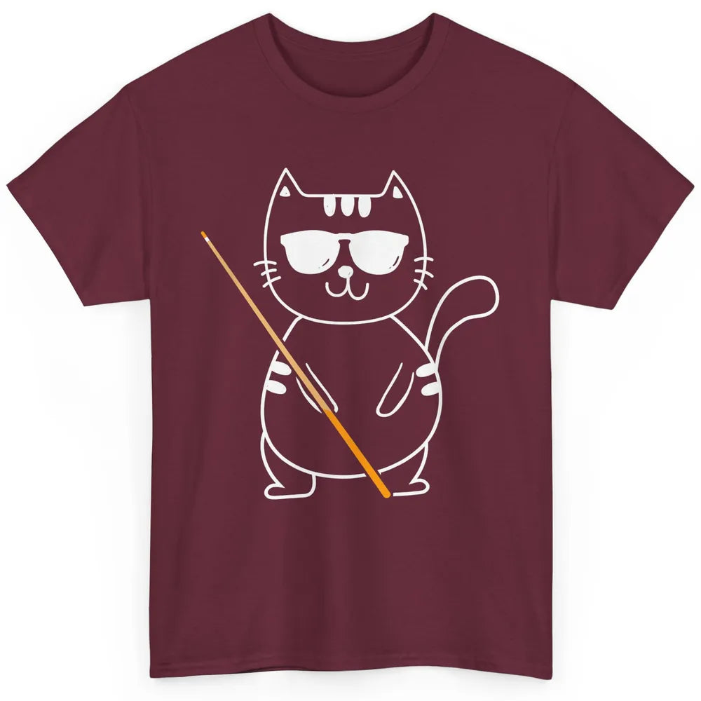 Pool Player Cool Cat Sunglasses Eight Balls Pool Snooker Pun Classic Unisex T-Shirt