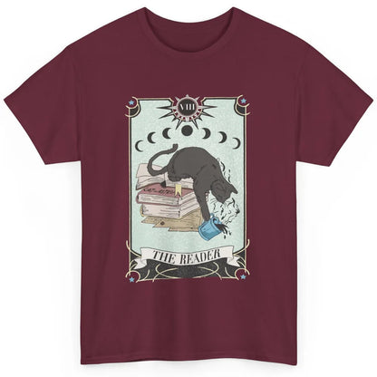 Retro Black Cat Books The Reader Tarot Card Halloween Reading Book Crescent Moon Classic Unisex T-Shirt