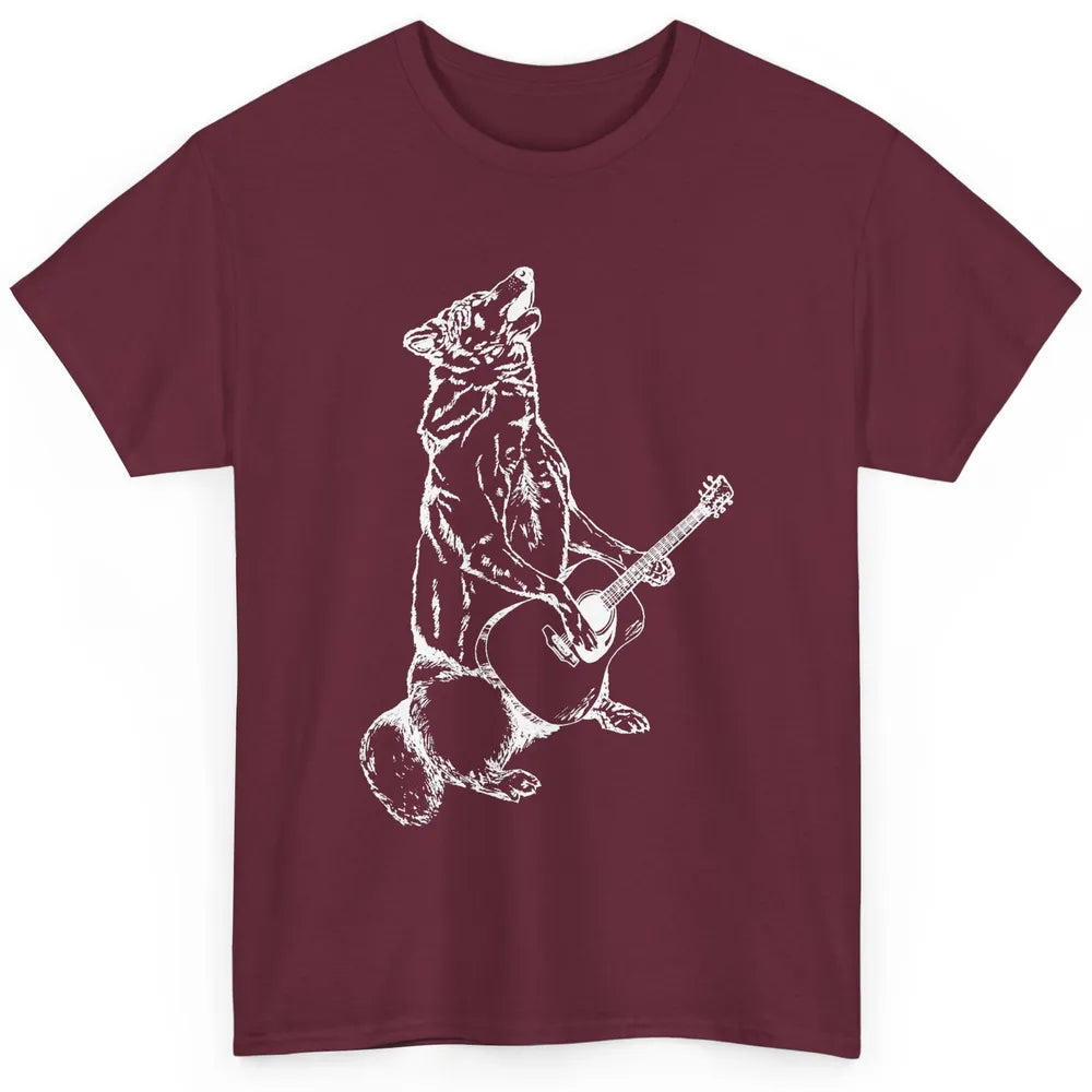 Retro Howling Wolf Playing Guitar Musician Guitarist Music Classic Unisex T-Shirt
