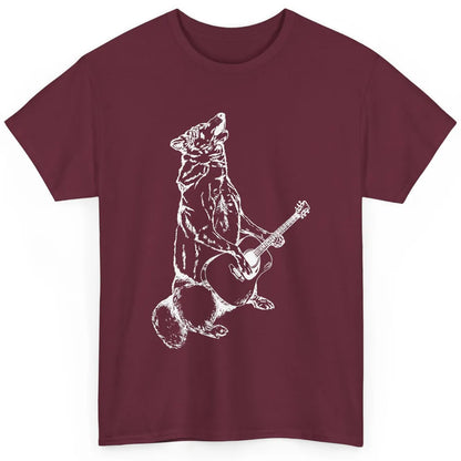 Retro Howling Wolf Playing Guitar Musician Guitarist Music Classic Unisex T-Shirt