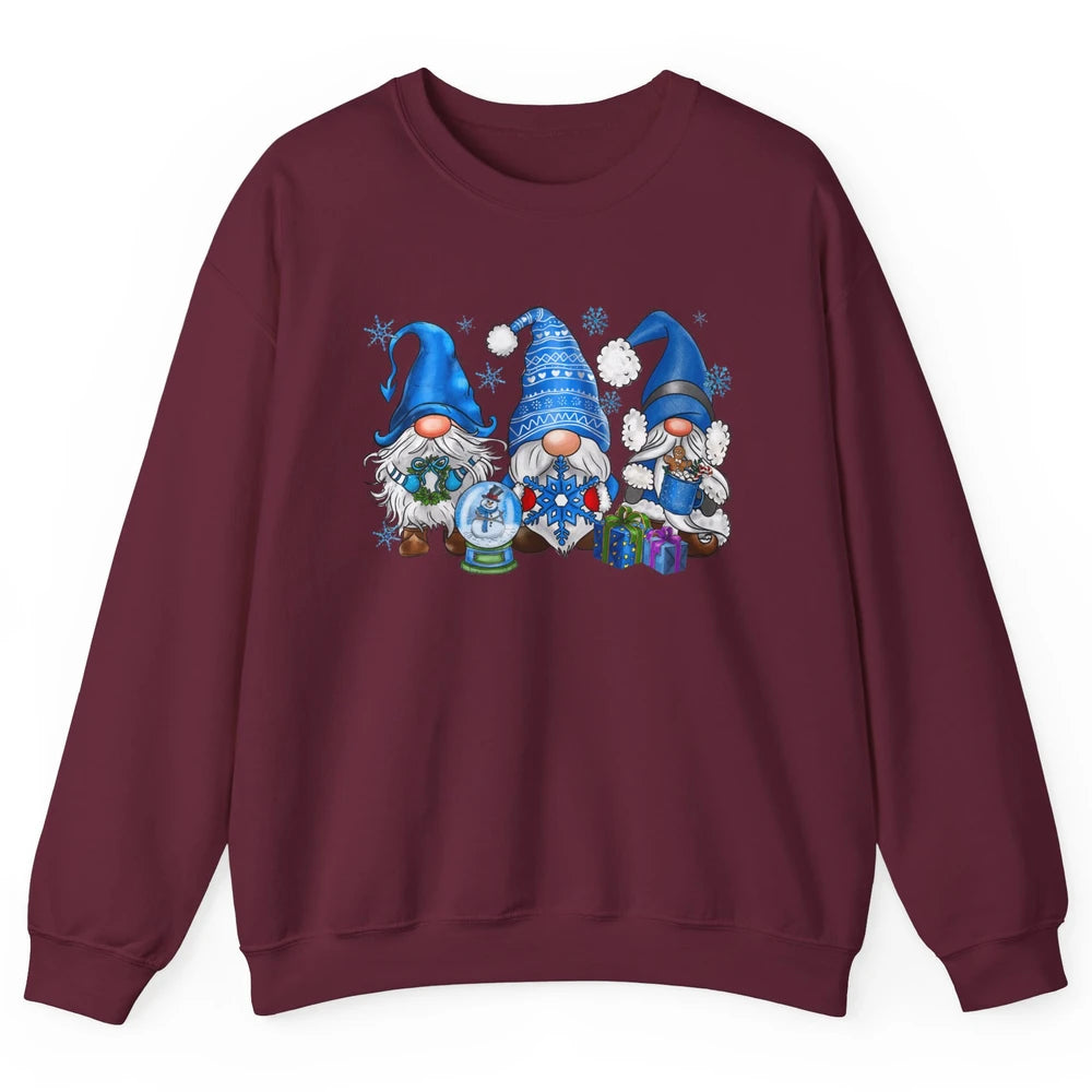 Retro Blue Snowman Gnomes Blue Christmas Winter Gnomies Xmas Unisex Crewneck Sweatshirt