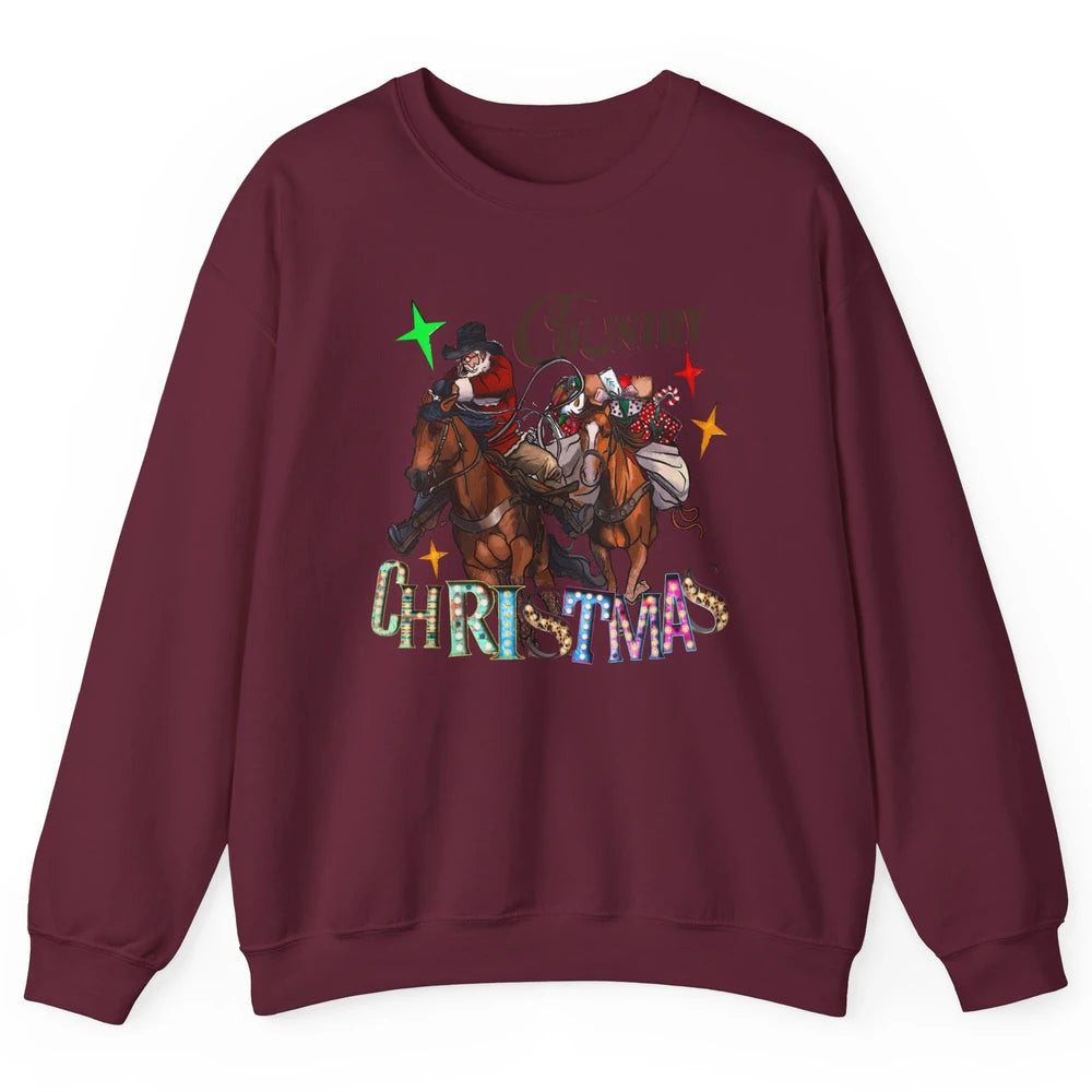 Santa Claus Country Christmas Y'all Western Country Cowboy Unisex Crewneck Sweatshirt