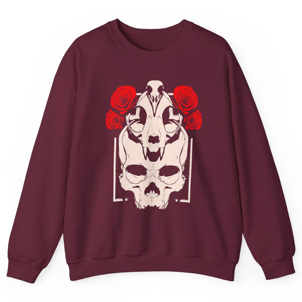 Mystical Skulls Gothic Witch Floral Grunge Magic Occult Edgy Unisex Crewneck Sweatshirt