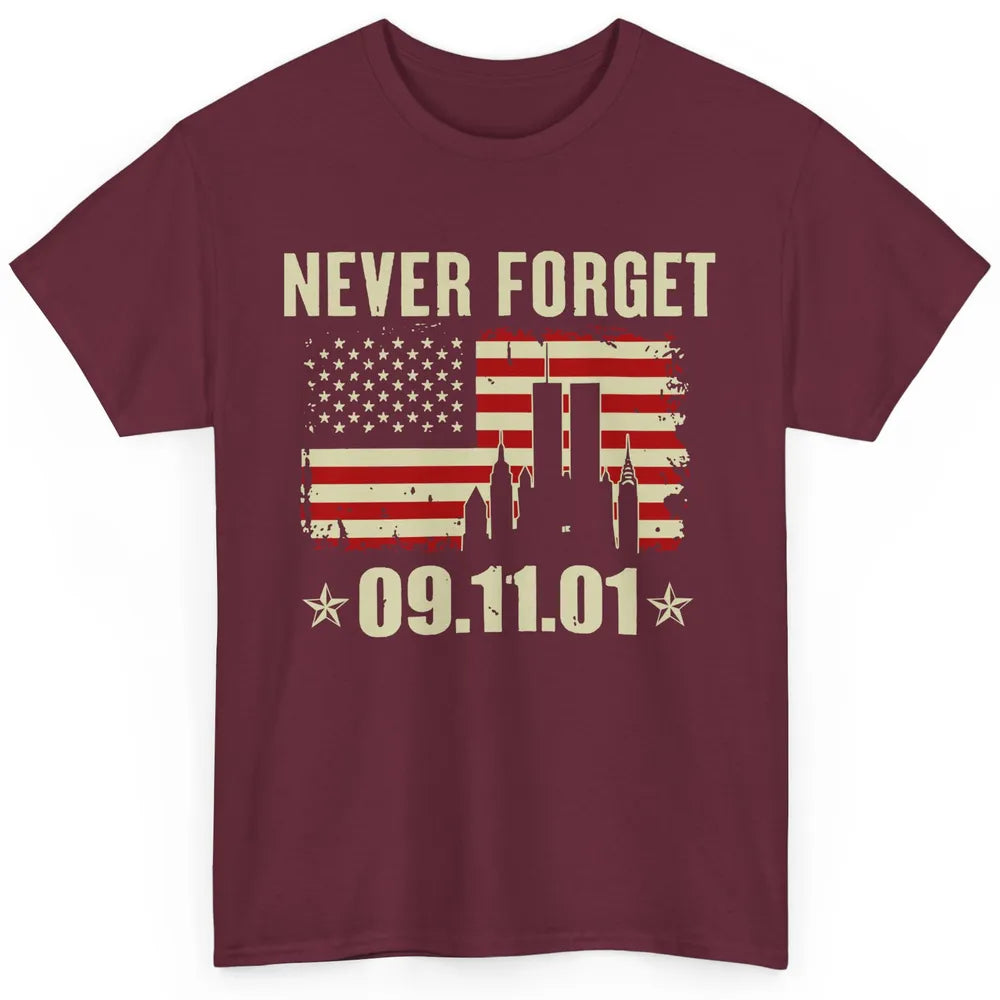 Retro Never Forget 911 American Flag Patriotic Memorial Gift Classic Unisex T-Shirt