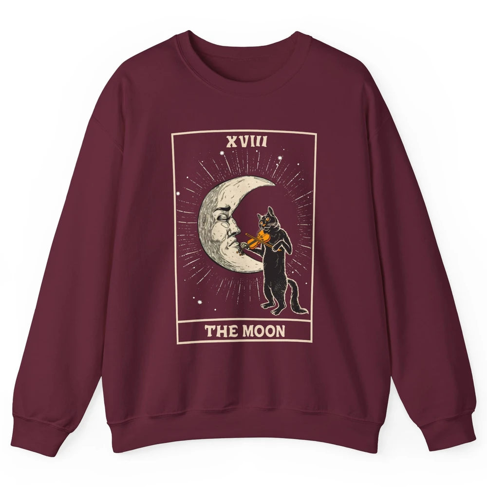 Retro Halloween Cat Guitarist The Moon Tarot Card Witchcraft Unisex Crewneck Sweatshirt