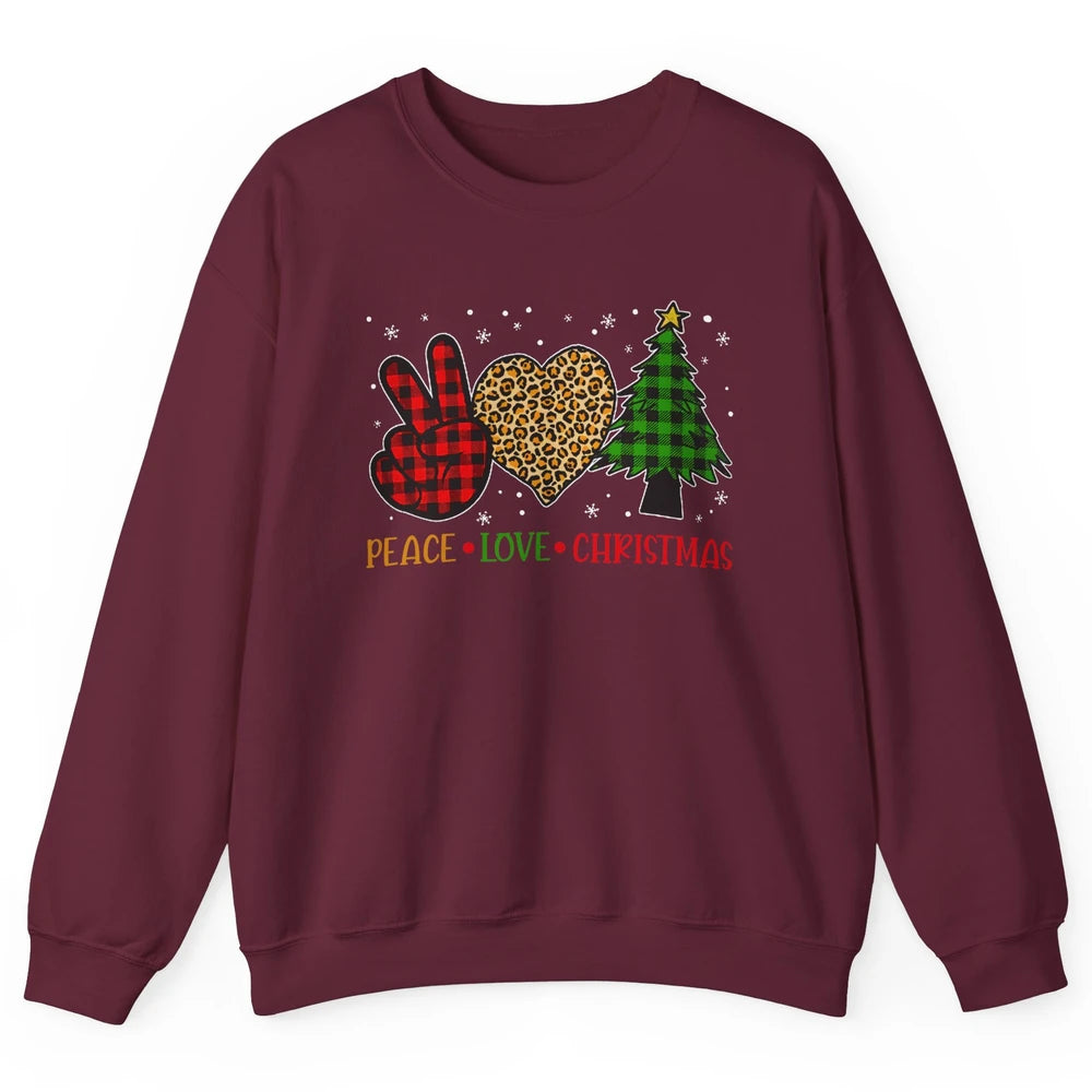 Peace Love Christmas Cute Christmas Heart Plaid Xmas Gift Unisex Crewneck Sweatshirt