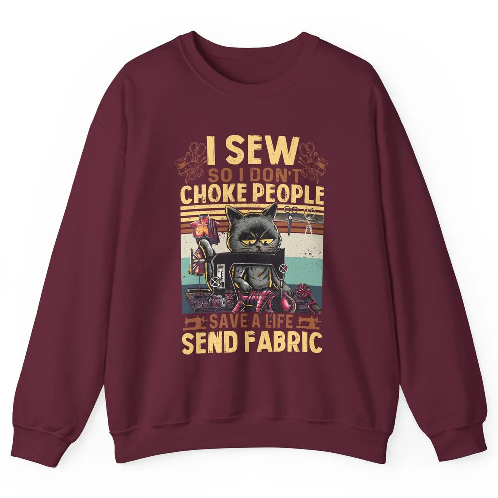 Retro Black Cat I Sew So I Dont Choke People Sewing Quilting Unisex Crewneck Sweatshirt