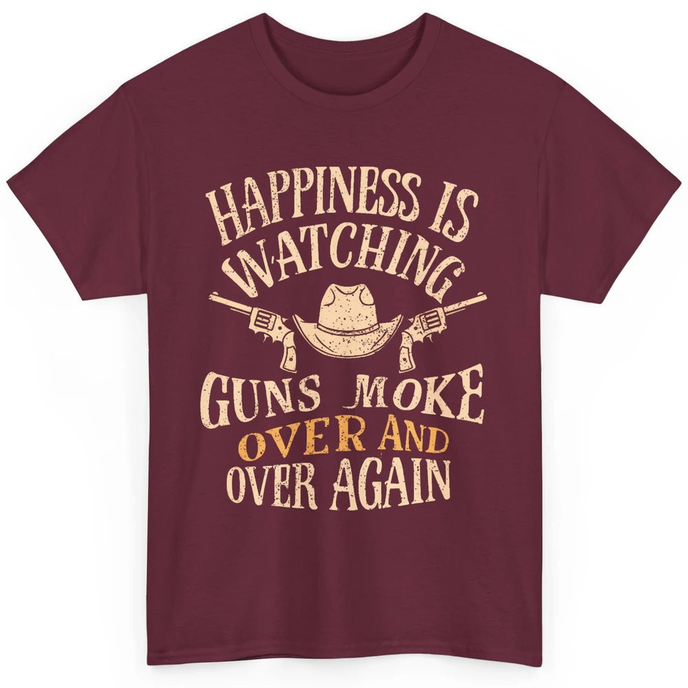 Happiness Is Watching Gunsmoke Over Retro Cowboy Hat Rodeo Howdy Western Country Classic Unisex T-Shirt