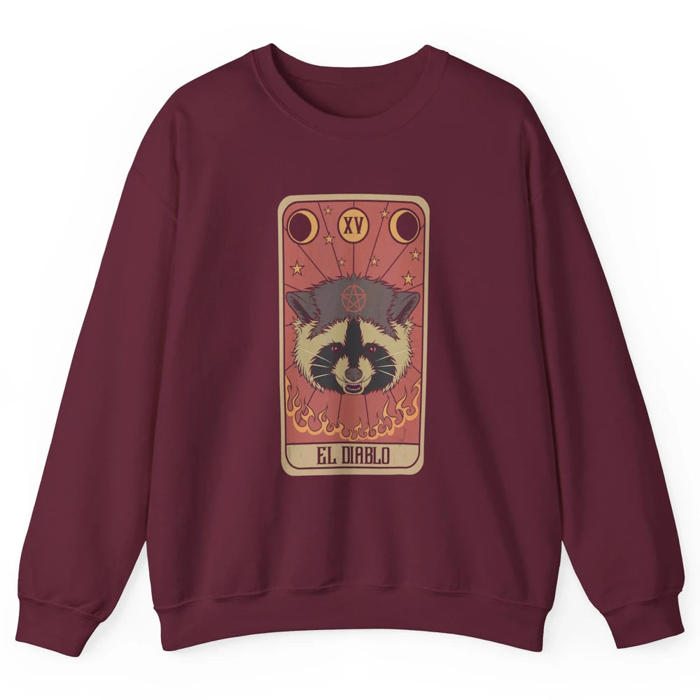 Raccoon Tarot Card Satanic Trash Panda Crescent Halloween Unisex Crewneck Sweatshirt