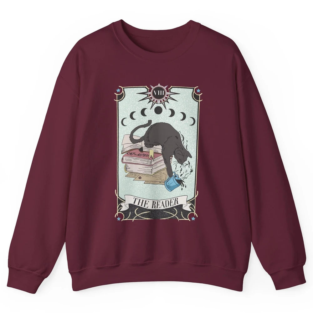 Retro Cat Books The Reader Tarot Card Halloween Reading Gift Unisex Crewneck Sweatshirt