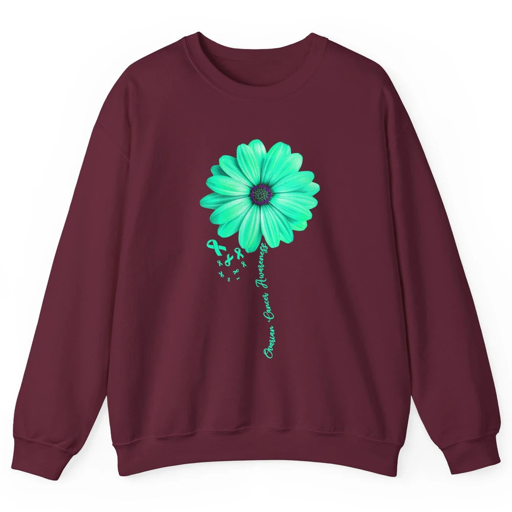 Ovarian Cancer Awareness Daisy Flower Teal Ribbon Cancer Unisex Crewneck Sweatshirt