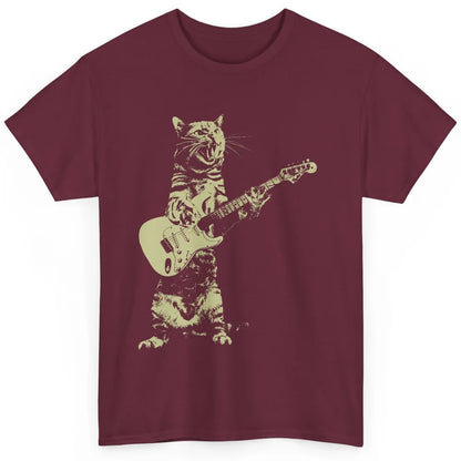 Retro Cat Playing Guitar Cat Guitarist Music Lovers Cat Mom Classic Unisex T-Shirt