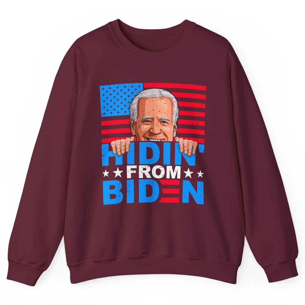 Retro Funny Joe Biden Hiding From Biden Anti Liberal US Flag Unisex Crewneck Sweatshirt