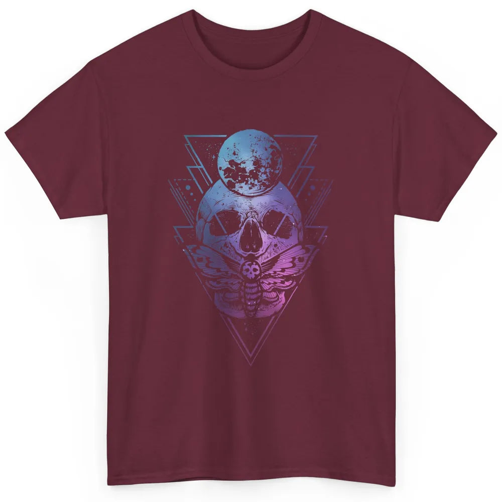 Moon Skull Wicca Crescent Lunar Moth Skeleton Halloween Goth Classic Unisex T-Shirt