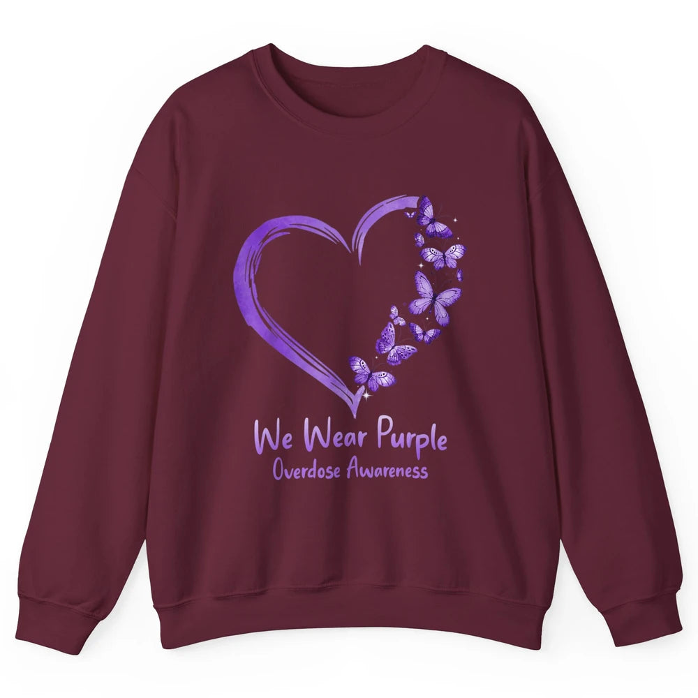 Overdose Awareness Month Love Purple Butterfly Heart Warrior Unisex Crewneck Sweatshirt
