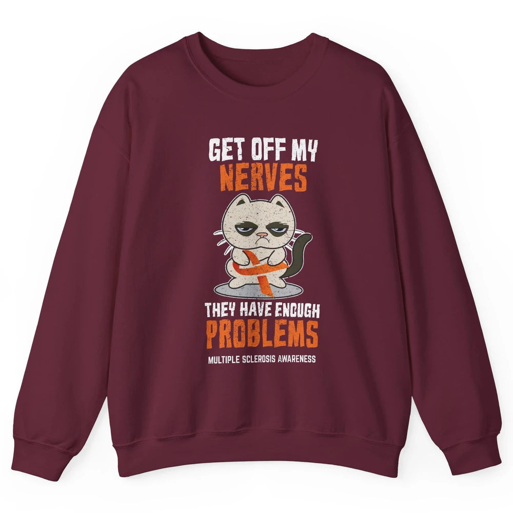 Multiple Sclerosis Awareness Ms Cancer Cat Orange Ribbon Unisex Crewneck Sweatshirt