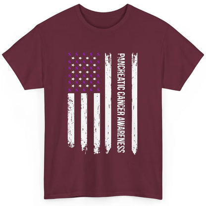 Vintage Pancreatic Cancer Awareness USA Flag Purple Ribbon Classic Unisex T-Shirt