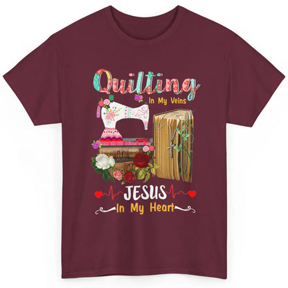 Quilting In My Veins Jesus In Heart Christian Retro Quilt Classic Unisex T-Shirt