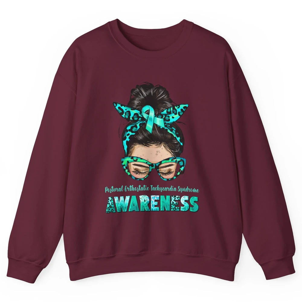 Postural Orthostatic Tachycardia Syndrome Ribbon Messy Bun Unisex Crewneck Sweatshirt