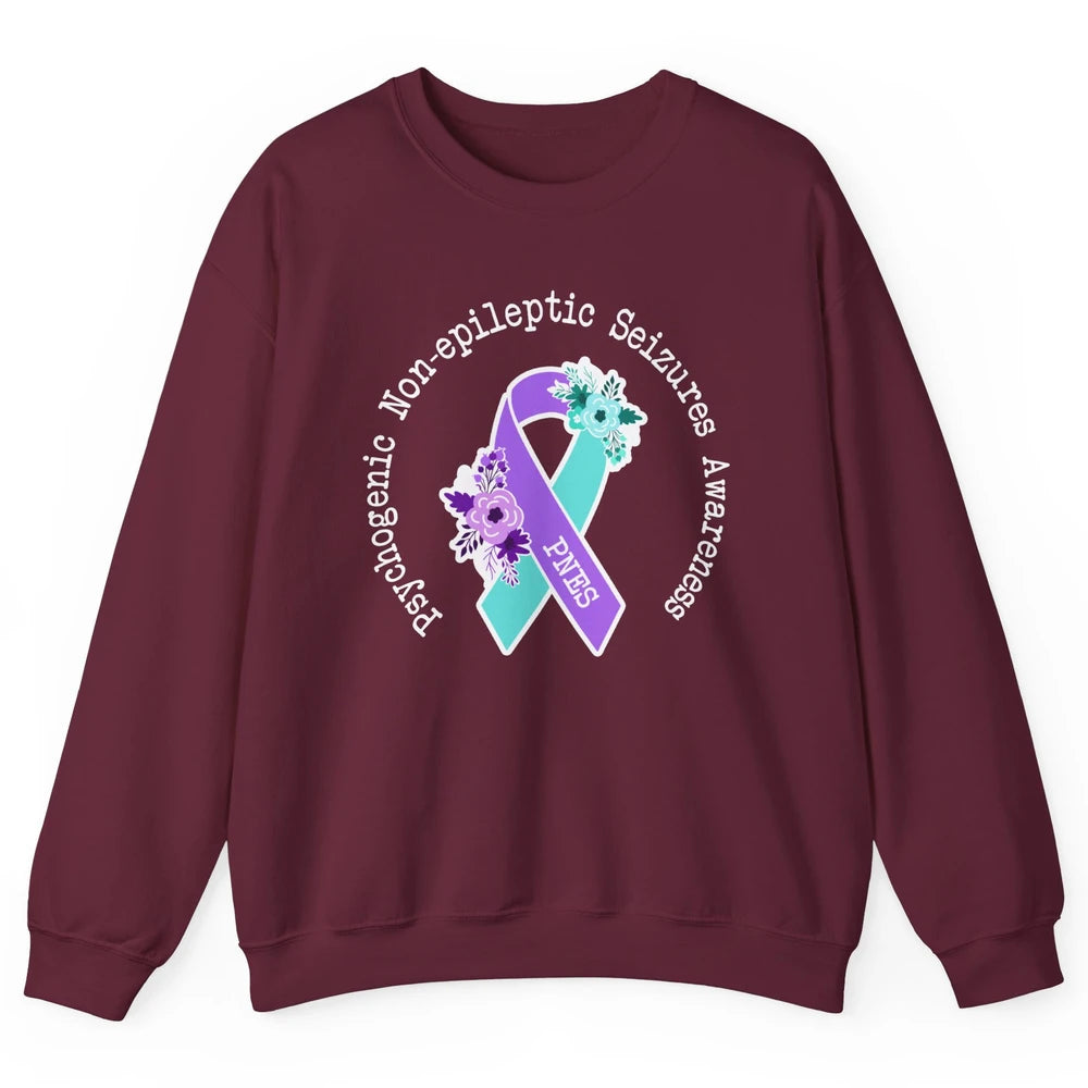 Psychogenic Non-epileptic Seizures PNES Purple Teal Ribbon Unisex Crewneck Sweatshirt