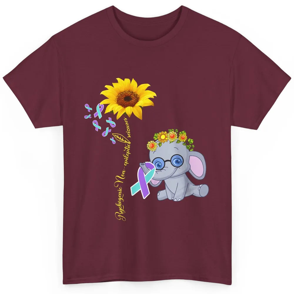 PNES Awareness Purple Teal Ribbon Sunflower Baby Elephant Classic Unisex T-Shirt