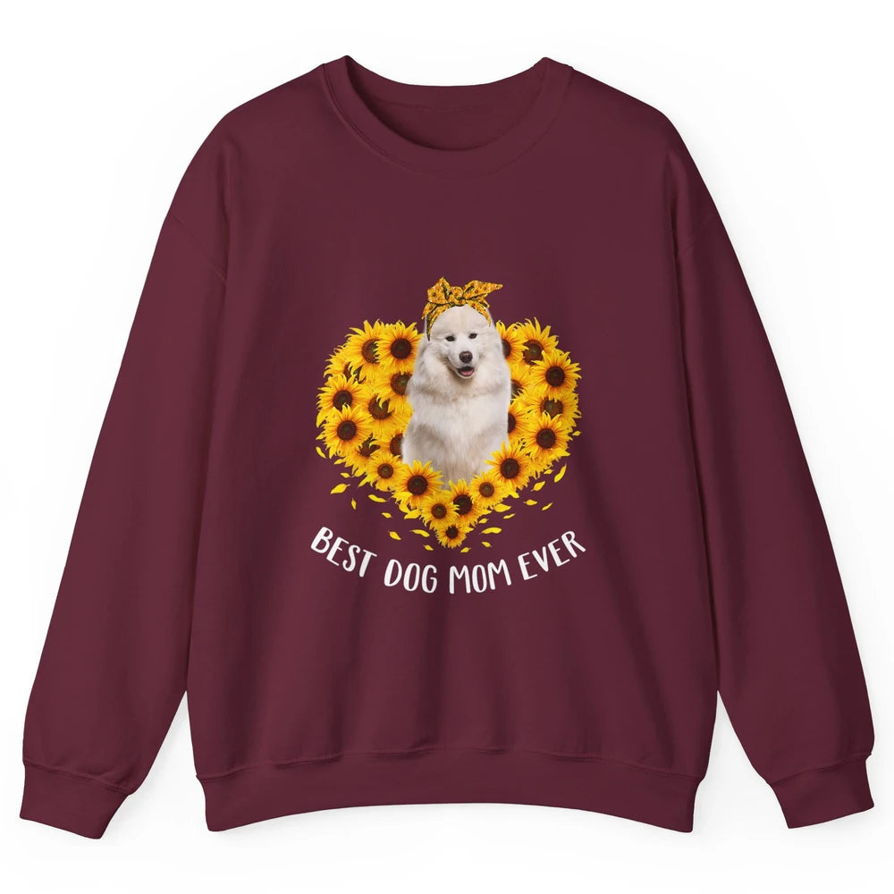 Retro Best Samoyed Dog Mom Ever Mother Puppy Sunflower Heart Unisex Crewneck Sweatshirt