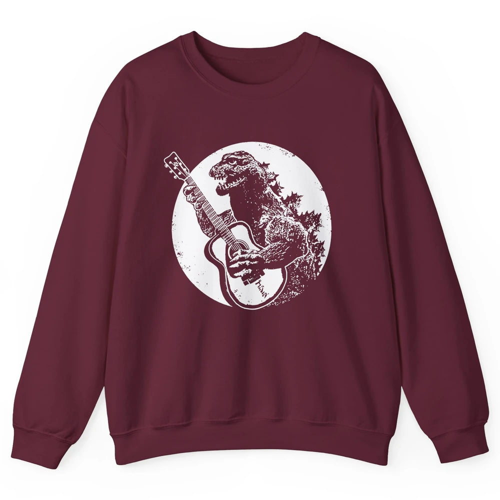Retro Dinosaur Playing Bass Guitar T-Rex Guitarist Musician Unisex Crewneck Sweatshirt