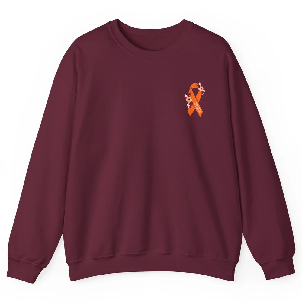 Multiple Sclerosis Awareness Floral Orange Ribbon Rainbow Unisex Crewneck Sweatshirt