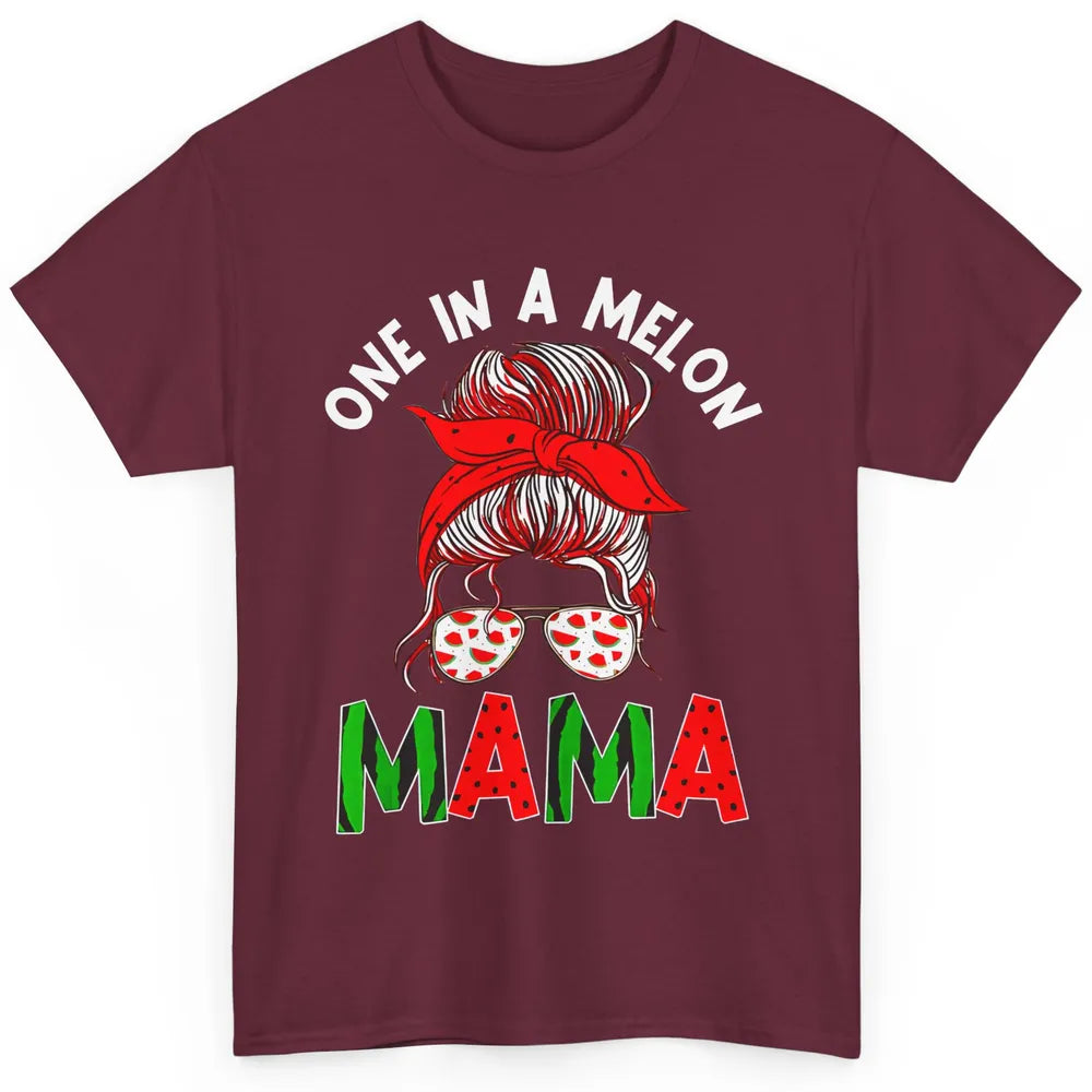 One In A Melon Mama Messy Bun Watermelon Summer Fruit Mother Classic Unisex T-Shirt