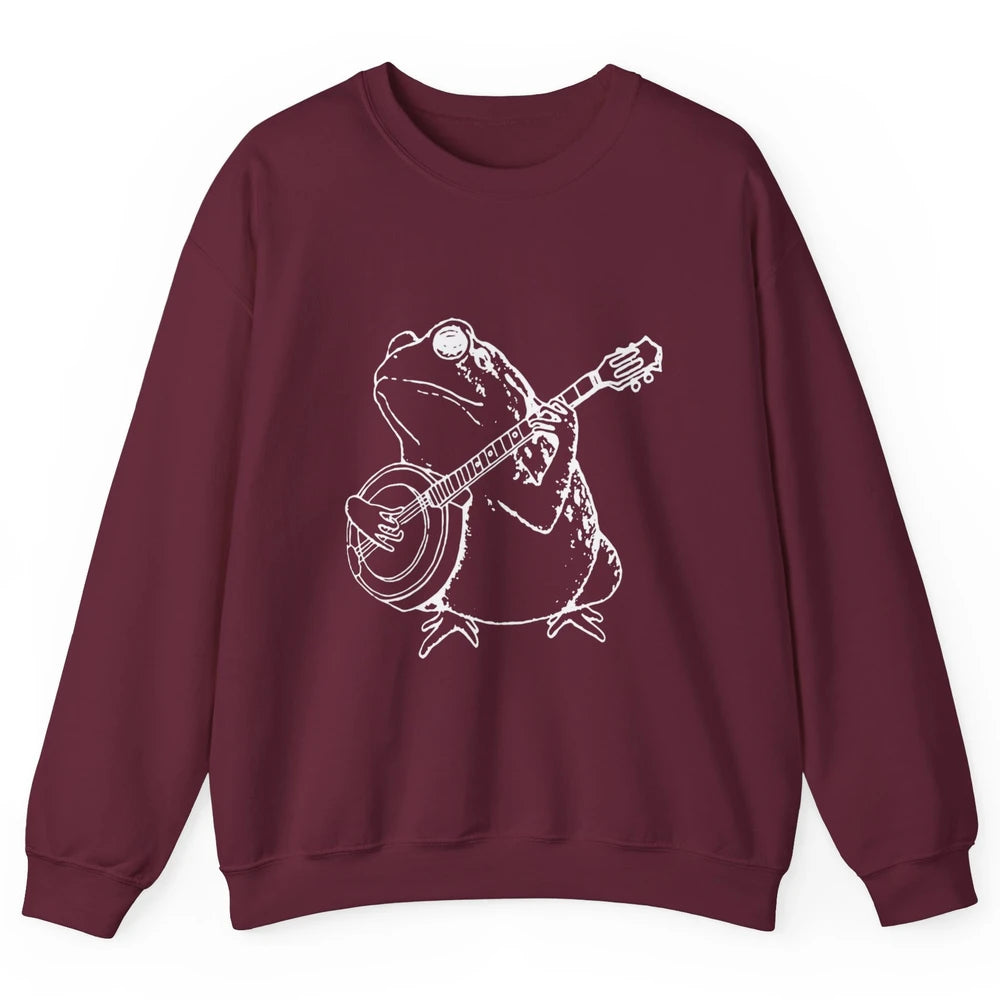 Retro Frog Playing Banjo Musician Banjo Player Music Vintage Unisex Crewneck Sweatshirt
