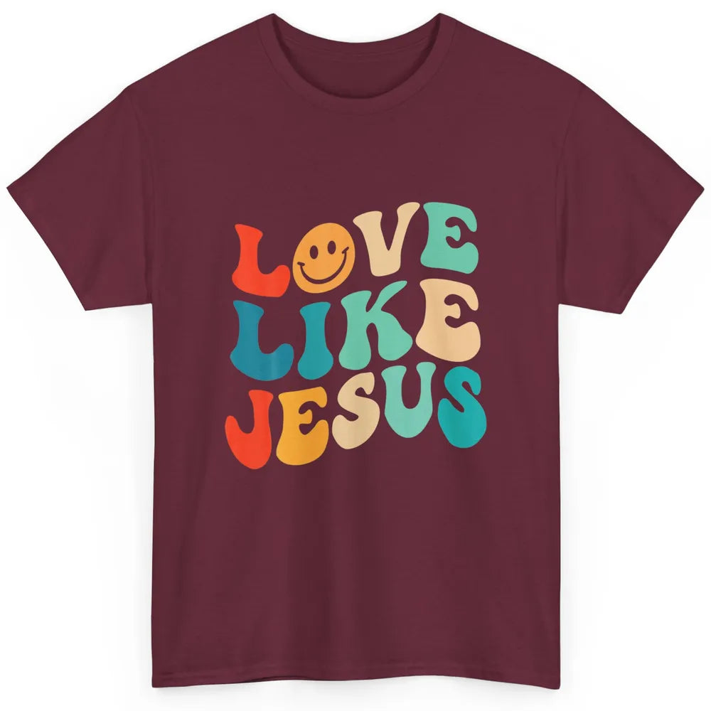 Retro Groovy Love Like Jesus Smiling Face Christ Faith God Classic Unisex T-Shirt