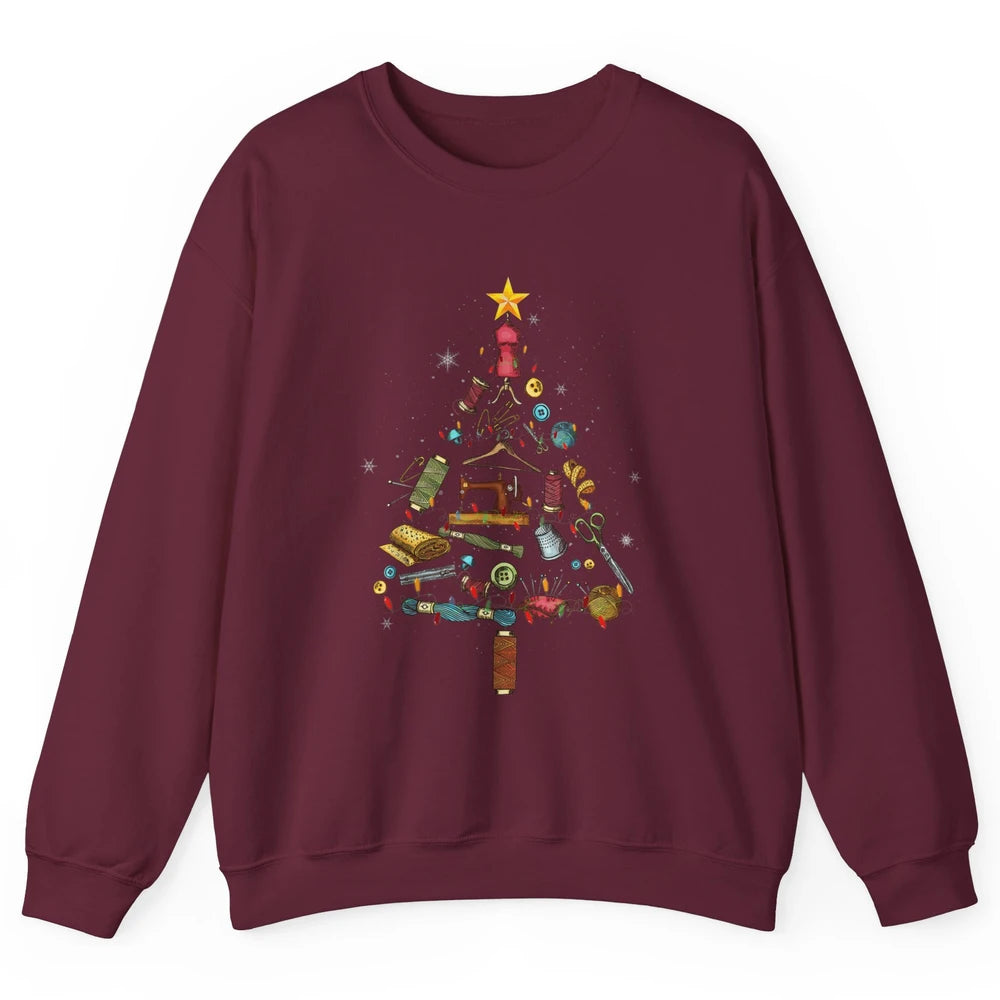 Merry Christmas Sewing Yarn Quilting Xmas Tree Sew Machine Unisex Crewneck Sweatshirt