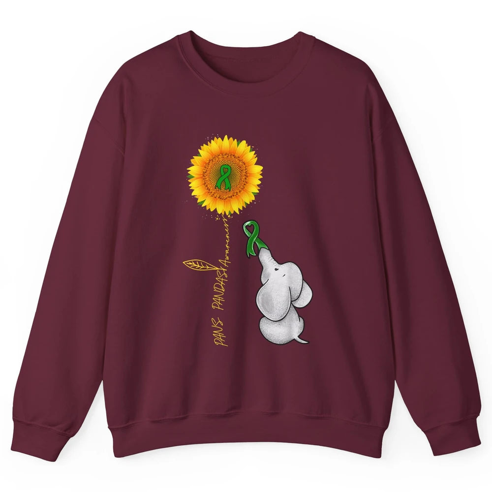 PANS/PANDAS Awareness Green Ribbon Sunflower Baby Elephant Unisex Crewneck Sweatshirt