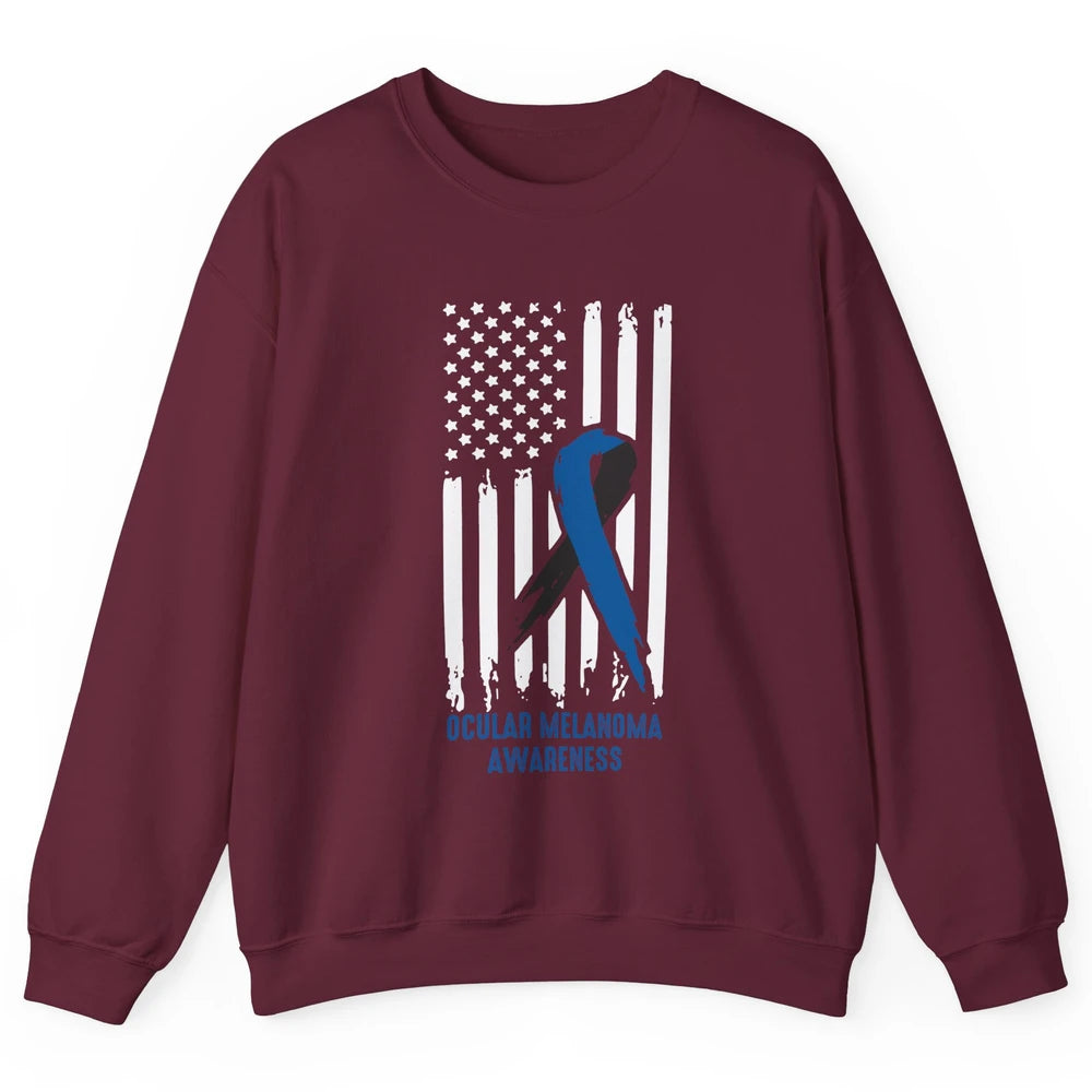 Ocular Melanoma Awareness Ribbon No One Fight Alone US Flag Unisex Crewneck Sweatshirt
