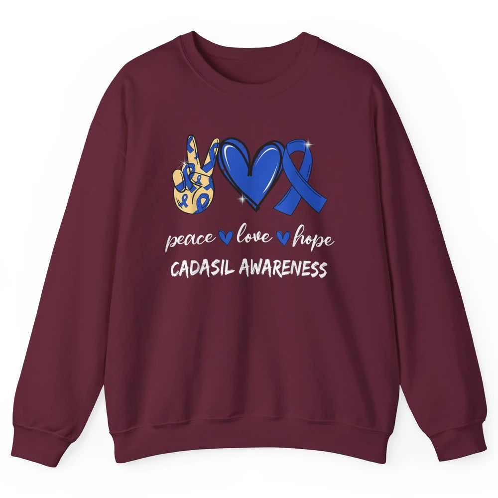 Peace Love Hope Heart Love Cadasil Awareness Blue Ribbon Unisex Crewneck Sweatshirt
