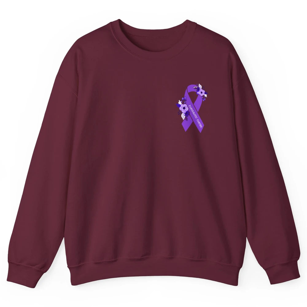 Pancreatic Cancer Awareness Floral Purple Ribbon Rainbow Unisex Crewneck Sweatshirt