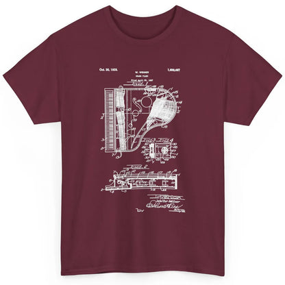 Piano Patent Style Vintage Grand Pianist Line Art Drawing Classic Unisex T-Shirt