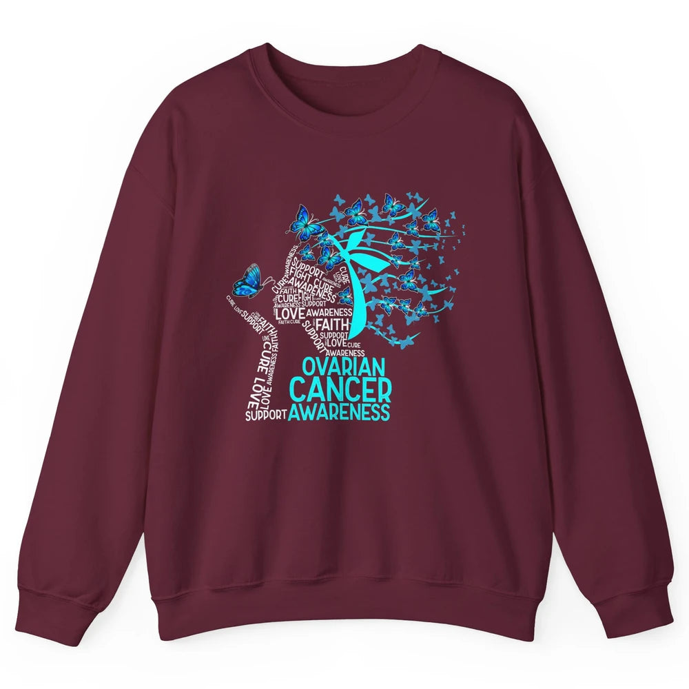 Ovarian Cancer Awareness Hope Love Cure Teal Ribbon Unisex Crewneck Sweatshirt