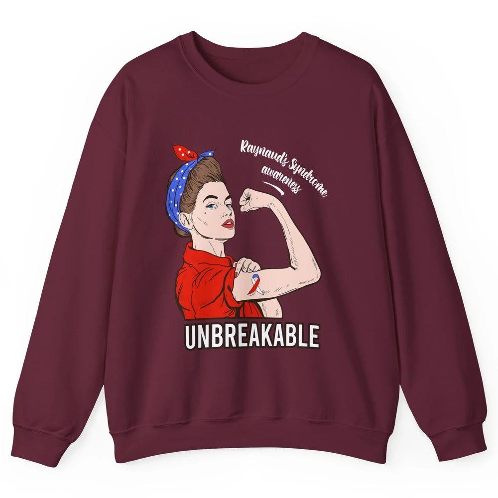 Raynaud's Syndrome Red Blue Ribbon Strong Woman Unbreakable Unisex Crewneck Sweatshirt