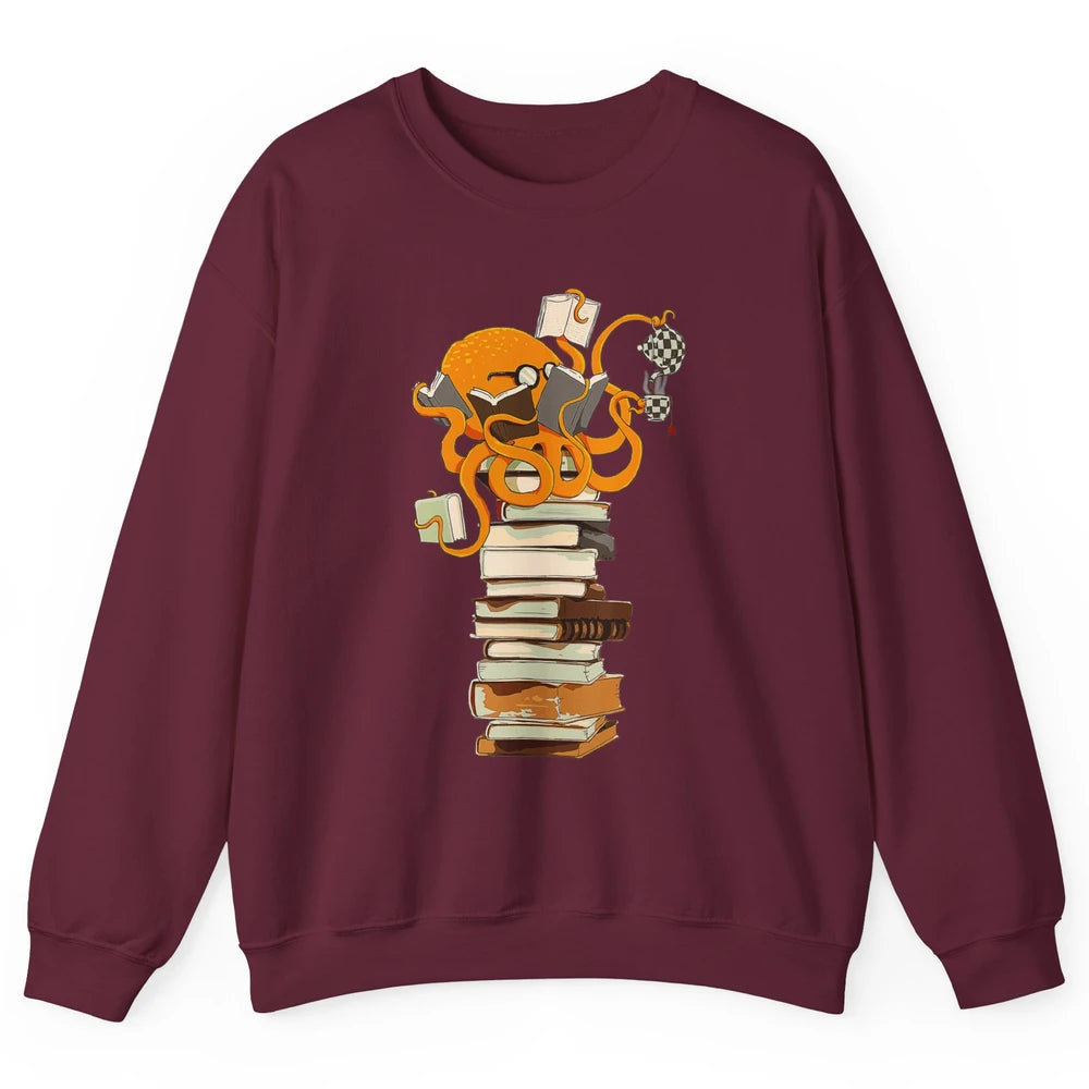 Reading Books Octopus Tea Coffee Sea Animal Marine Bookish Unisex Crewneck Sweatshirt