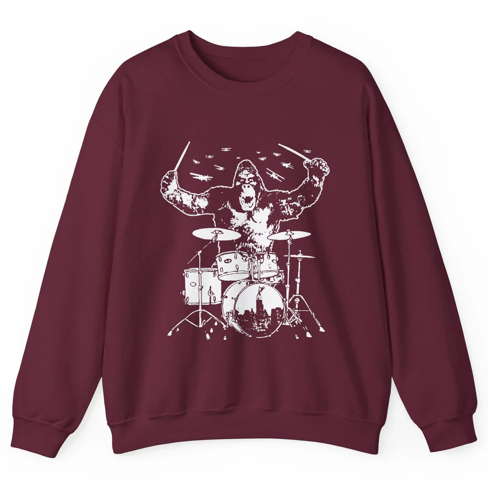 Retro Gorilla Drumming Drummers Gift Percussionists Unisex Crewneck Sweatshirt