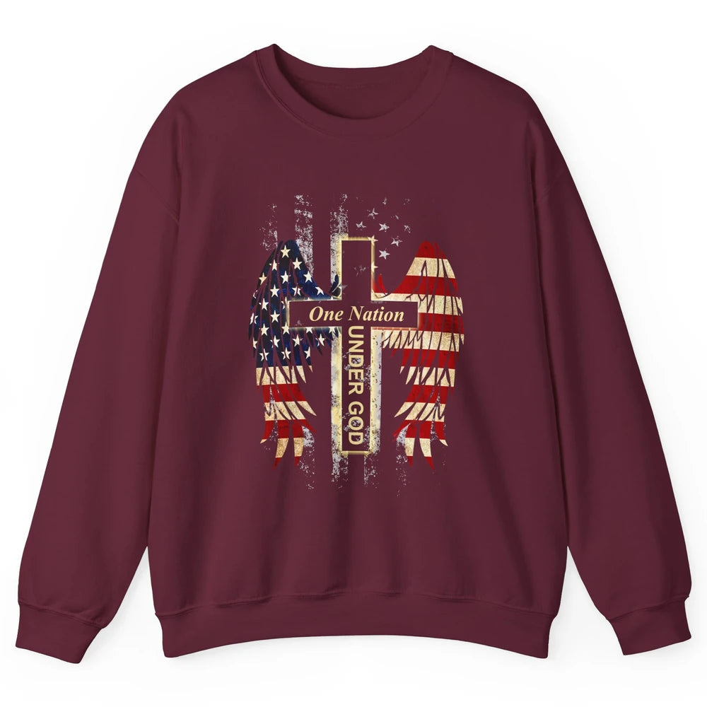 Patriotic One Nation Under God American Flag Faith Cross Unisex Crewneck Sweatshirt