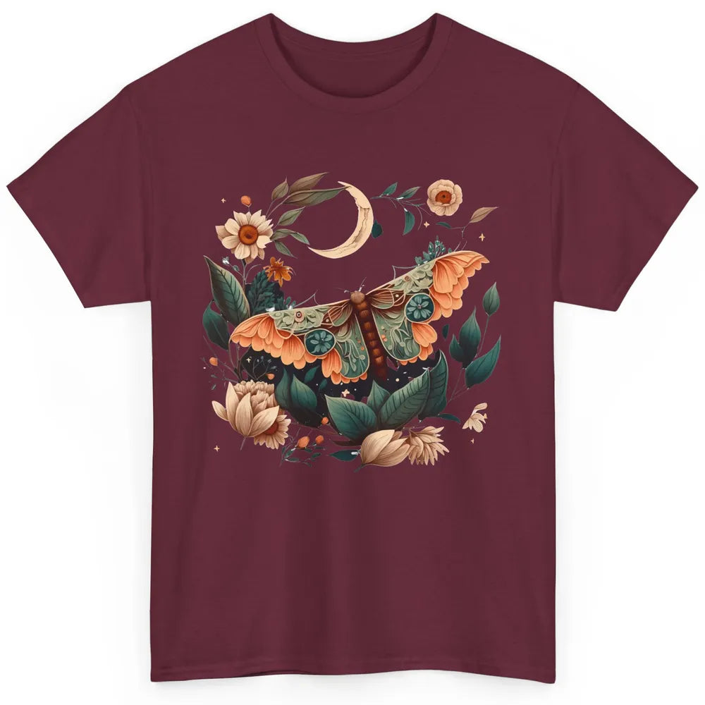 Retro Floral Moth Moon Butterfly Boho Moth Lovers Gift Classic Unisex T-Shirt