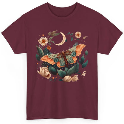 Retro Floral Moth Moon Butterfly Boho Moth Lovers Gift Classic Unisex T-Shirt